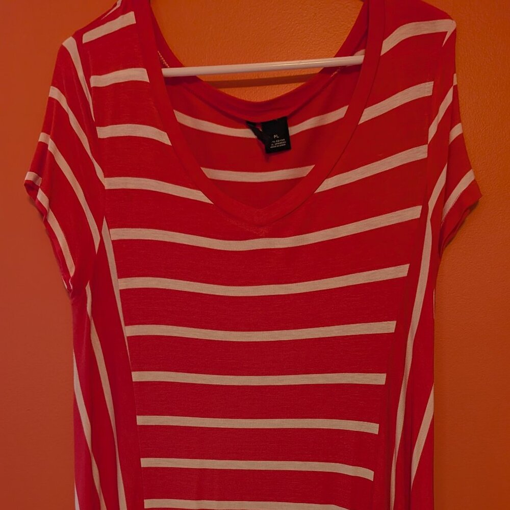 New Direction Womens PetiteL Red & White Stripe Dress, Soft Knit, Light Weight